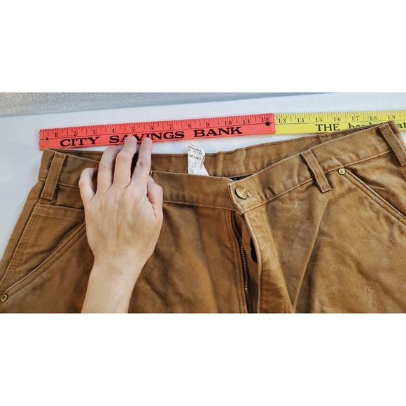 Carhartt Work Pants Mens 40x30 (38×29 act meas) Tan Double Knee Fit Flannel Line - Picture 4 of 9